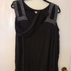 Long Sleeve Black Cold Shoulder Top with Silver Rhinestones Women's 2X